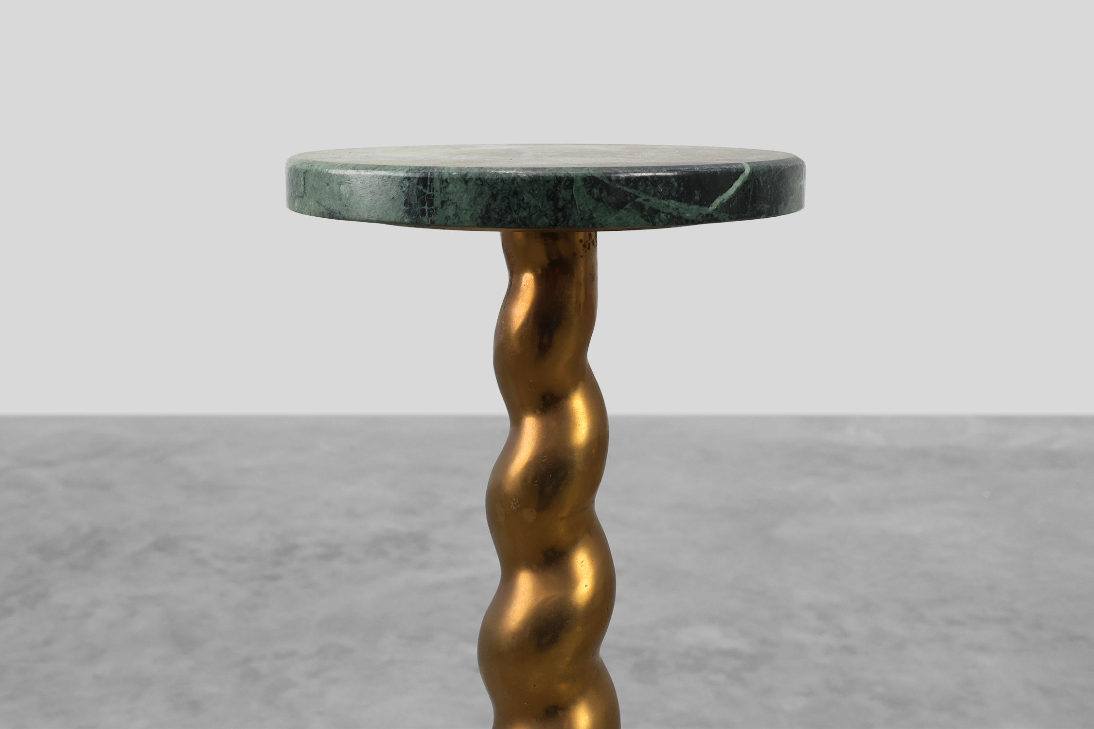 Art Deco side table or pedestal with green marble top and bronze base, Belgium ca. 1925thumbnail